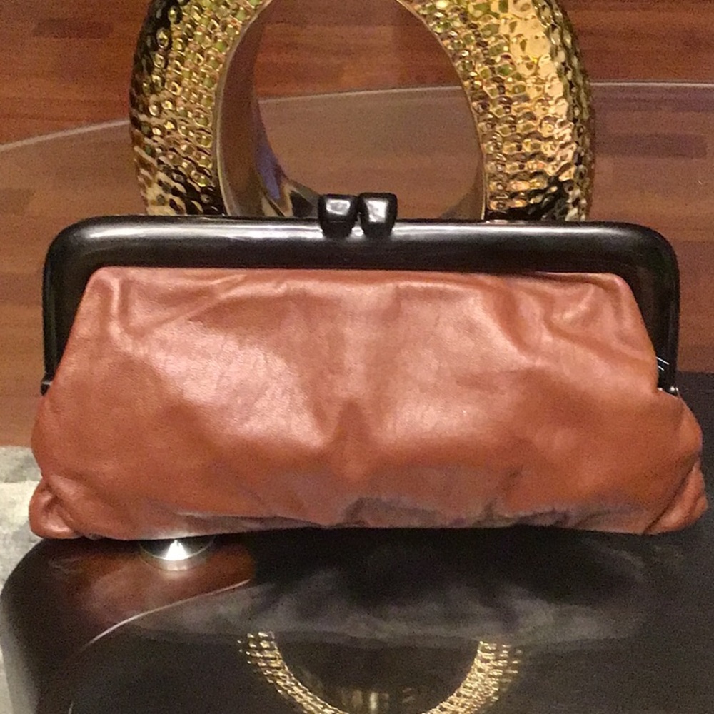 Elegant Rich Brown Leather Clutch & any necklace 35 - Picture 3 of 7